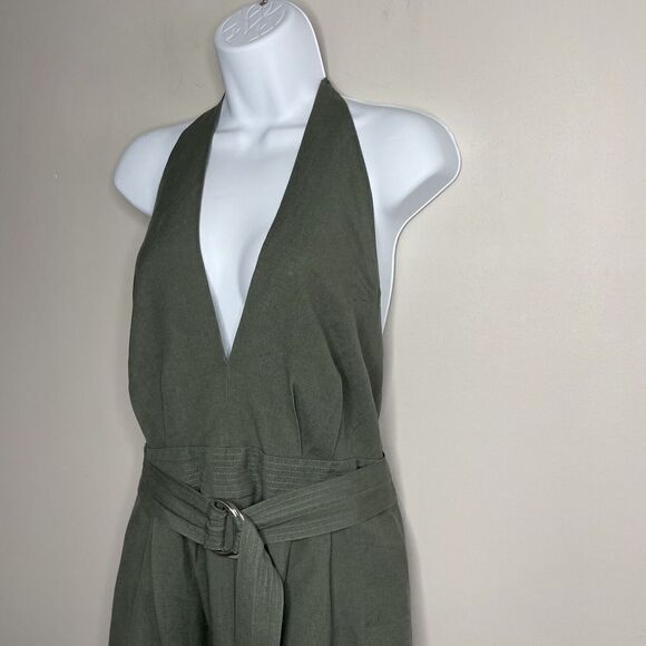 ADAM LIPPES Collective Jumpsuit Womens 8 Sage Halter Wide Leg Linen Blend - Picture 6 of 8